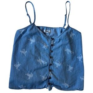 Wrangler Retro Denim Cowboy Print Corset Tank Top Blue Western M Rodeo